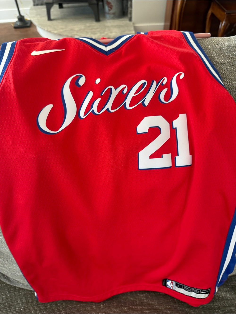 Nike Red Philadelphia Sixers #21 Basketball Jersey